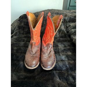CATTLE BARON made in Nocona Texas Red Ostrich leather cowboy boots 10 EE 10Ee